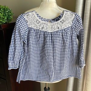 Ralph Lauren girls plaid, knitted 3/4 sleeve top size 14